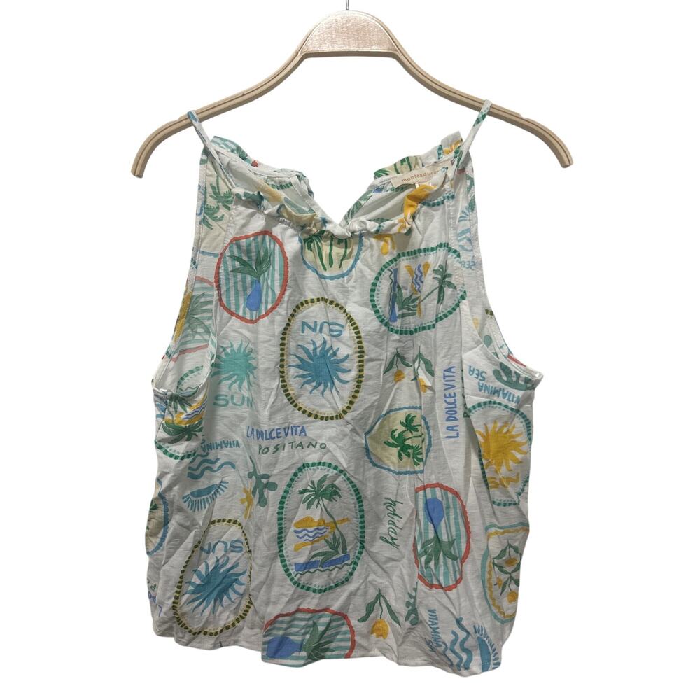 Monteau Los Angelos Coastal Rayon Nylon Blend Blouse Halter Blouse Top XL NWT